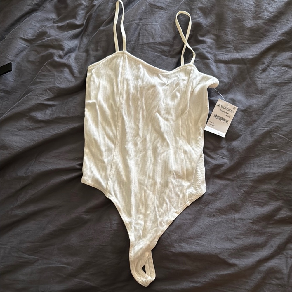 Nordstrom Open Edit White Ribbed Top